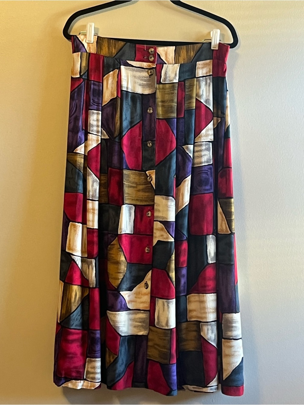 Vintage Kathy Lee Abstract Print Button-Front Midi Skirt